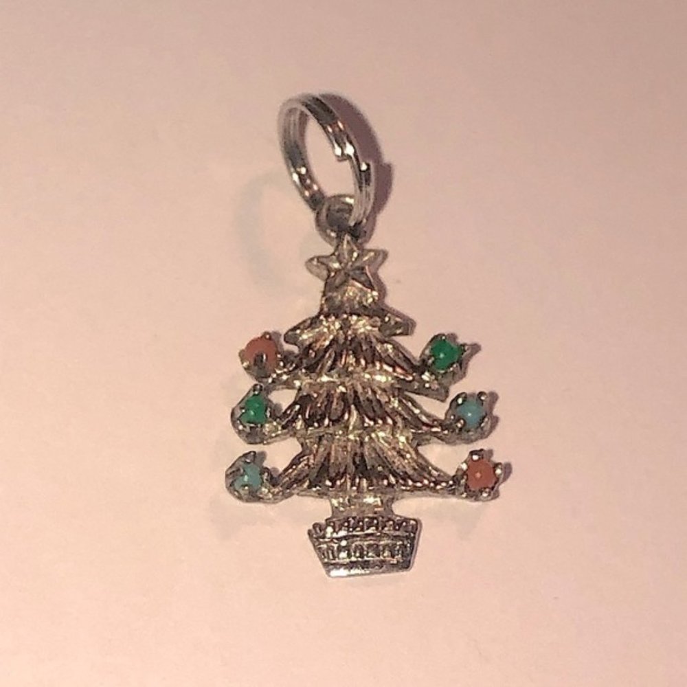 Vtg Sterling Silver Christmas Tree Baubles Mini Charm Bracelet
